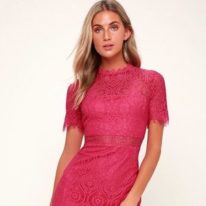 Lulu’s fuschia Remarkable lace dress.